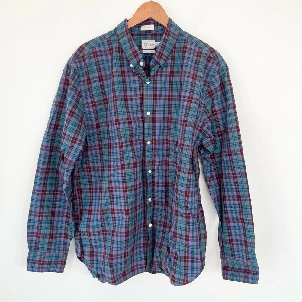 J Crew Secret Wash Cotton Poplin Shirt Long Sleeve Button Down Plaid XL